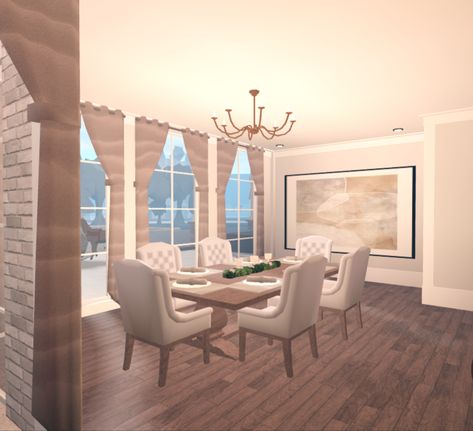 Bloxburg Interior Dining Room, Dinner Ideas Bloxburg, Cute Bloxburg Dining Room, 3x3 Dining Room Bloxburg, Bloxburg Dining Area Ideas, Dining Room Idea Bloxburg, Bloxburg Interior Ideas Dining Room, Suburban Dining Room Bloxburg, Dining Ideas Bloxburg