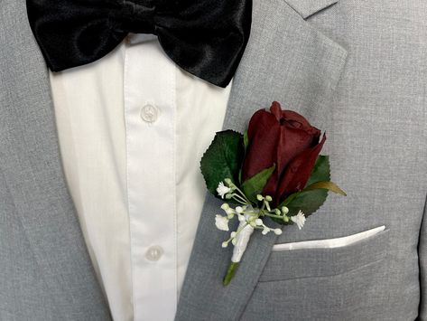 Burgundy Rose Boutonniere, Dark Red Boutonniere, Burgundy Corsage And Boutonniere, Baby Breath Boutonniere, Men Corsage, Corsage For Men, Burgundy Boutonniere, Red Rose Boutonniere, Boutonniere Prom