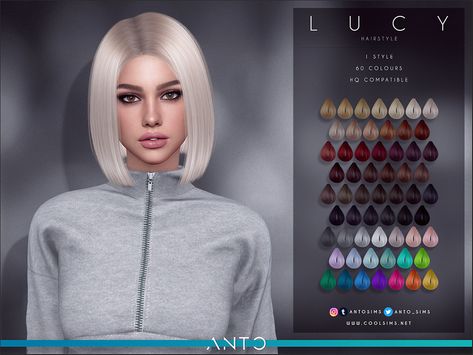 Anto - Lucy (Hairstyle) Sims4 Cc Hair Short, Lucy Hairstyle, The Sims Resource Hair, Vegas Hair, Sims 4 Black Hair, Mod Hair, Cc Hair, Pelo Sims, Hair Fixing