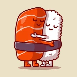 Sushi Cartoon, Hug Cartoon, Sushi Salmon, Cute Sushi, Friends Workout, Hugging Couple, Tumblr Stickers, Cartoon Wall, Wife Gift