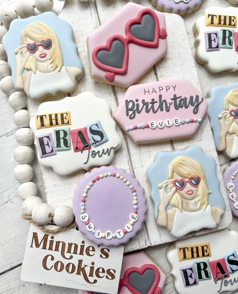 Taylor Swift Birthday Cookies Decorated, Taylor Swift 8th Birthday Party Ideas, Eras Tour Birthday Party Decoration, Taylor Swift Cookies Birthday, Taylor Swift Royal Icing Cookies, Taylor Swift 7th Birthday, Taylor Swift 9th Birthday Party, Taylor Swift 6th Birthday, Taylor Swift Birthday Party Food Ideas