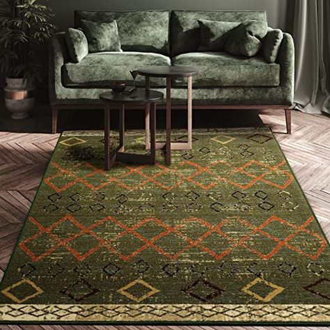 Amazon.com: Antep Rugs Alfombras Non-Skid (Non-Slip) 8x10 Rubber Back Bohemian Distressed Moroccan Boho Low Pile Profile Indoor Area Rug (Green, 7'10" x 10') : Home & Kitchen Moody Maximalist Decor, Moody Maximalist, Colorful Floor, Area Rug Green, Moroccan Boho, Maximalist Decor, Rug Green, Cream Area Rug, Silver Rug