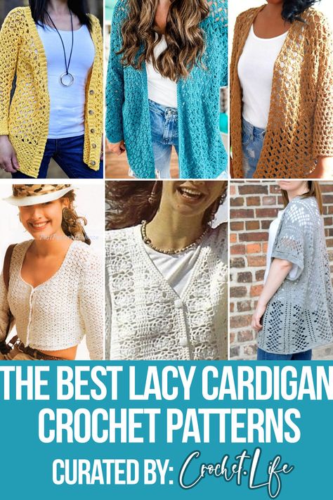 I love how easy it is to make your own shrug with these 10 beautiful lacy crochet cardigan patterns. So many great ideas to choose from! Lacy Crochet Cardigan Pattern, Lightweight Crochet Cardigan Free Pattern, Light Crochet Cardigan, Lightweight Crochet Cardigan, Crochet Lace Cardigan Pattern Free, Summer Cardigan Crochet Pattern Free, Crochet Lacy Cardigan, Free Crochet Cardigan Patterns For Women, Crochet Summer Cardigan Pattern Free