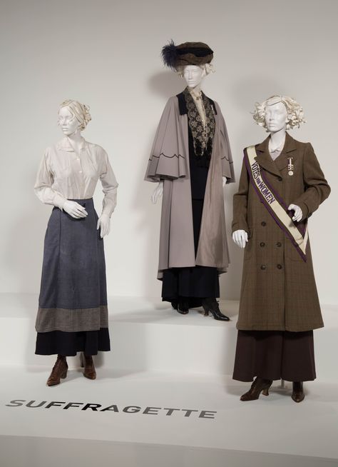 "Suffragette" costumes by Jane Petrie, . These costumes can be seen in the 24th Annual "Art of Motion Picture Costume Design" exhibition, FIDM Museum, Fashion Institute of Design & Merchandising, Los Angeles. The exhibition is free to the public, Tuesday, February 9 through Saturday, April 30, 2016, 10:00 a.m. - 5:00 p.m. .(Photo: Alex J. Berliner/ABImages) Suffragette Costume, Suffragette Fashion, Suffragette Movie, Silent Sky, Suffragette Movement, 1900s Fashion, 1910s Fashion, Jeanne Lanvin, Fashion Institute