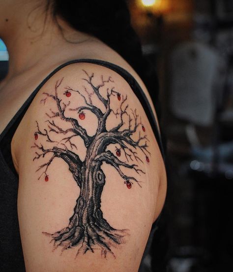 Apple Tree Tattoo | Tattoo Ideas and Inspiration Apple Tree Tattoo, Tree Tattoo Meaning, Tree Tattoo Arm, Apple Tattoo, Tattoo Pictures, Tree Tattoo Designs, Chest Tattoos, Tree Of Life Tattoo, Tattoo Life