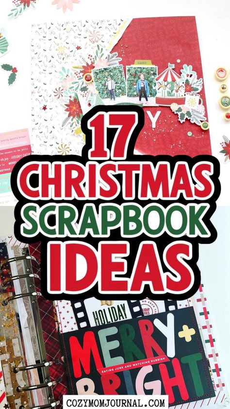 17 creative and festive ideas for Christmas scrapbooking with vibrant red and green designs. Photobook Scrapbook, Photo Scrapbook Ideas, Journal Easy, Christmas Scrapbook Ideas, Family Scrapbook Layouts, Unique Scrapbooks, Christmas Scrapbook Pages, Scrapbook Design Layout, Christmas Scrapbook Layouts