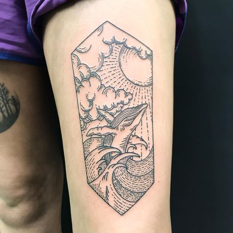 Tattoos by Richard Richardson on Instagram: “Woodcut whale #whaletattoo #woodcuttattoo #woodcut #tattoos #tattooed #blackwork #dotwork #blackworkers #onlyblackwork…” Woodblock Tattoo Style, Wood Cut Tattoo Style, Woodcut Tattoo Nature, Woodcut Tattoo Sleeve, Wood Cut Tattoo, Woodcut Back Tattoo, Woodblock Tattoo, Linocut Tattoo, Woodcut Wolf Tattoo