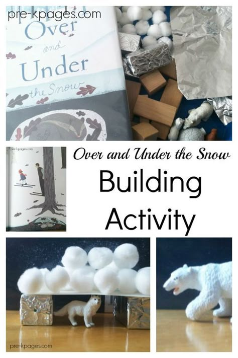 Winter book STEM activity for preschool. Use the book Over and Under to explore prepositions with a fun arctic, winter theme twist! Over And Under The Snow, Snow Building, Arctic Animals Preschool, Winter Theme Preschool, Stem Activities Preschool, Activity For Preschool, Winter Unit, Winter Activities Preschool, Snow Theme