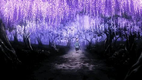 Animated gif about beautiful in Kimutsu No Yaiba 🌒🌸 by ~ Mira ~ ♥️ Top Villains, Scene Gif, Scene Aesthetic, Wisteria Tree, Pixel Art Background, Random Gif, Tumblr Backgrounds, Scenery Background, View Wallpaper