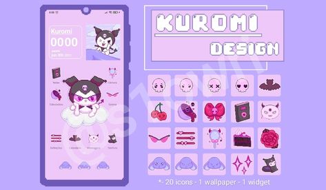 Kuromi Widget, Iphone Customization, Kuromi Wallpaper, Widget Ideas, Phone Icons, Phone Inspiration, Twitch Channel, Sanrio Kuromi, Phone Icon