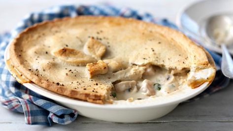 Chicken and mushroom pie with shortcrust pastry recipe - BBC Food Meat Pie Pastry Recipe, Creamy Chicken Pie Recipe, Creamy Chicken Pie, Panini Recipes Chicken, Shortcrust Pastry Recipes, Chicken And Mushroom Pie, Chicken Pie Recipe, Mushroom Pie, Chicken And Mushroom