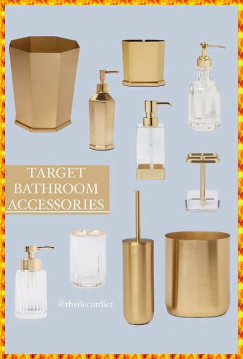 Target Inspired Bathroom, Gold White Bathroom Decor, Half Bath Gold Accents, Gold Aesthetic Bathroom, Trendy Apartment Bathroom, Bathroom Decor Pink And Gold, Blush And Gold Bathroom, Gold And White Bathroom Decor Ideas, Target Bathroom Accessories