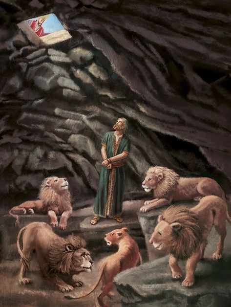 Daniel In The Lion's Den, Daniel And The Lions, Bible Artwork, Biblical Artwork, Bible Drawing, Jesus Artwork, God Sent, Bible Words Images, Bible Illustrations