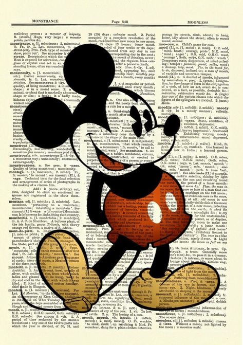 Kunstjournal Inspiration, Mickey Mouse Wallpaper Iphone, Mickey Mouse Images, Newspaper Art, Classic Mickey Mouse, Mickey Mouse Art, Book Page Art, Karakter Disney, Dictionary Art Print