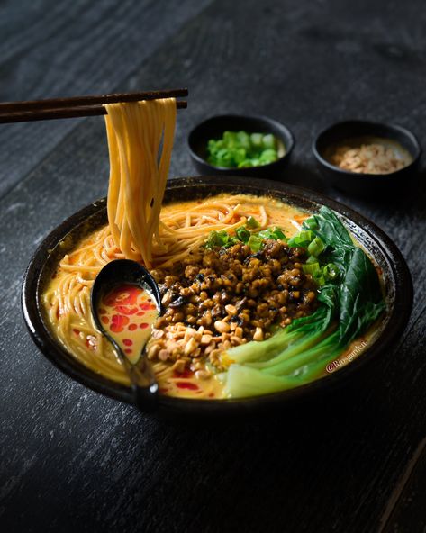 Tan Tan Ramen — Rio's Garden Ramen Photography, Noodles Photography, Tan Tan Ramen, Dan Dan Noodles, Sesame Paste, Ramen Noodle Soup, Spicy Ramen, Fried Mushrooms, Japanese Ramen