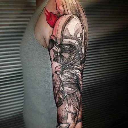 Vader Tattoo, Star Wars Tattoo Sleeve, Darth Vader Tattoo, Dark Mark Tattoos, Star Wars Illustration, Vintage Style Tattoos, Paw Tattoo, Geek Tattoo, Star Wars Drawings