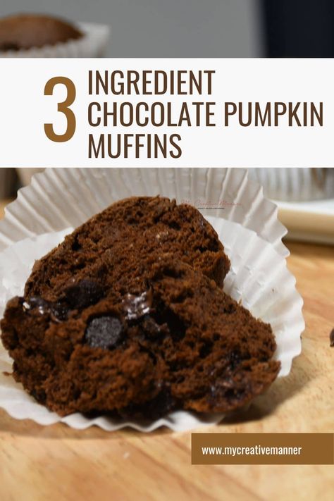 These 3 ingredient chocolate pumpkin muffins are a quick and easy fall treat that combines the flavors of pumpkin and chocolate. Made with a chocolate box cake mix, canned pumpkin puree, and chocolate chips. These delightful moist muffins can be ready within minutes to enjoy. Muffins Made With Pumpkin Puree, Pumpkin Chocolate Cake Mix Muffins, Pumpkin And Chocolate Cake Mix Recipes, Chocolate Cake Mix And Pumpkin Puree, 3 Ingredients Muffins, Chocolate Cake With Pumpkin Puree, Pumpkin Chocolate Chip Muffins Easy, 3 Ingredient Muffins, Cake Mix Pumpkin Muffins