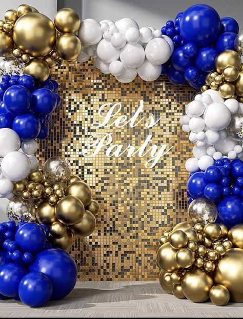 Royal Blue And Gold Party Decor, Blue And Gold Birthday Decor, Gold And Blue Party Decorations, Blue And Gold Decorations Party, Royal Blue Balloon Garland, Blue And Gold Birthday Decorations, Construction Theme Birthday Party, Blue Party Decorations, Balloons Arch