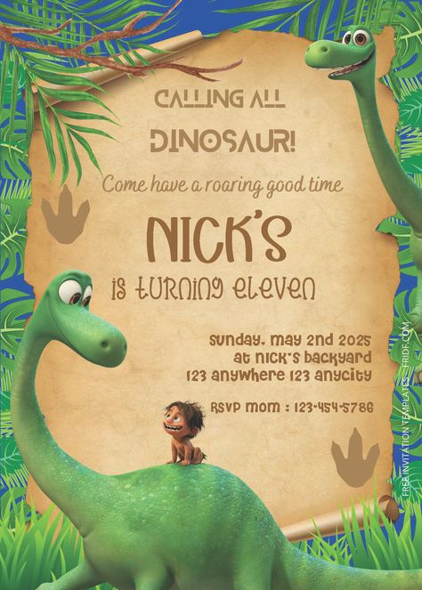 FREE PDF Invitation - Good Dinosaur Birthday Invitation Templates The Good Dinosaur Invitations, Dinosaur Puppet, Dinosaur Food, Prehistoric Party, Dinosaur Party Invitations, Good Dinosaur, Dinosaur Invitations, Dinosaur Footprint, All Dinosaurs