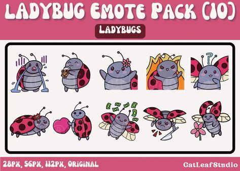 Check out these cute ladybug emotes I've illustrated for your Twitch, Discord, and/or Youtube chats! Kawaii Ladybug, Animal Emotes, Emotes Discord, Cute Ladybug, Emotes Twitch, Discord Emotes, Twitch Emotes, My Themes, You Are Awesome