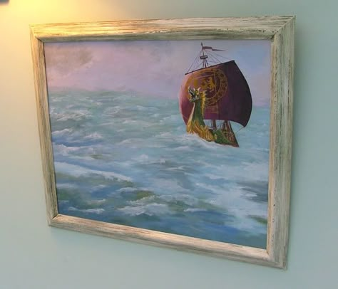 Narnia - The Dawn Treader painting Narnia Ship Painting, Narnia Room Ideas, Narnia Bedroom Ideas, Dawn Treader Aesthetic, Dawn Treader Painting, Narnia Playroom, Narnia Decor, Narnia Bedroom, Narnia Room