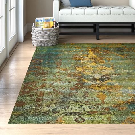 Lark Manor Kowalczyk Green Indoor/Outdoor Rug & Reviews | Wayfair Green And Gold Area Rugs, Forest Green Area Rug, Green Rugs Bedroom, Green Gold Rug, Living Room Green Rug, Green Area Rugs In Living Room, Green Rugs In Living Room, Dark Green Area Rug, Green Rugs