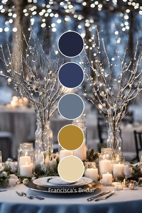 Winter Wedding Themes, December Wedding Colors, Starry Night Wedding Theme, Winter Wedding Theme, Wedding Theme Color Schemes, Winter Wedding Color Palette, Blue Winter Wedding, Starry Night Wedding, Wedding Color Pallet