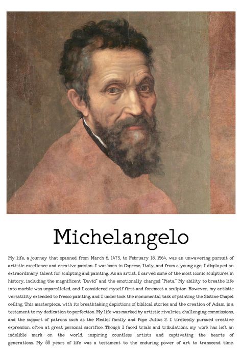 Listen to the life of Michelangelo with his own narration. The best gift for someone who loves Michelangelo and his works. Michelangelo Art, Instant Art, Life Story, Life Stories, Sculptor, Best Gift, Unique Art, Printing Services, Print On Demand