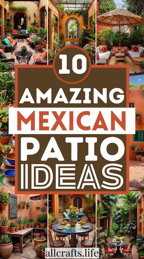 Caribbean Outdoor Patio Ideas, Mexican Style Porch Ideas, Mexican Style Front Porch, Spanish Patio Furniture, Santa Fe Patio Ideas, Terra Cotta Patio Decor, Cheap Front Patio Ideas, Texas Outdoor Patio Ideas, Aztec Patio Decor