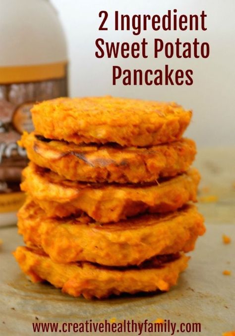 2 ingredient sweet potato pancakes. I love healthy breakfast ideas. This is just the perfect easy recipe for toddlers, kids, and adults too! Start your day full of nutrition and energy with just 2 simple ingredients. #breakfast #recipes #easyrecipe #healthyrecipe #kids #toddlers #family #homemade #glutenfree #paleo #keto  via @creativehealthyfamily Sweet Potato Pancakes Recipe, 2 Ingredient Recipes, Sweet Potato Cinnamon, Sweet Potato Pancakes, Two Ingredient, Potato Pancakes, Pancakes Healthy, 2 Ingredient, Sweet Potato Recipes