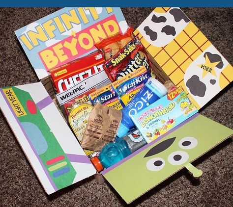 Toy Story Bae Gift, Toy Story Crafts, Halloween Care Packages, Birthday Care Packages, Deployment Care Packages, Military Care Package, Best Gift Baskets, Deployment Gifts, Creative Diy Gifts