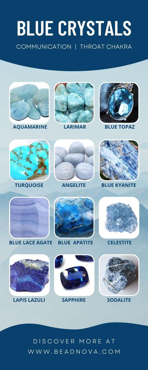 blue crystals and stones Blue Topaz Meaning, Meaning Of Blue, Names Meaning, Blue Crystals Stones, Types Of Blue, How To Make Crystals, Earth Gift, Crystal Cave, Crystal Healing Stones