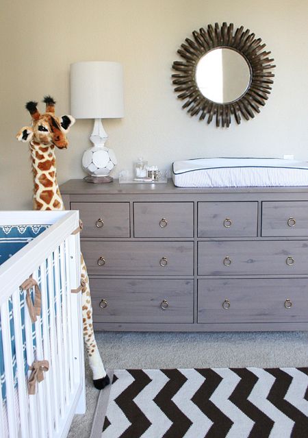 Boy Nursery Design, Ikea Hemnes Dresser, Hemnes Dresser, Contemporary Nursery, Ikea Malm Dresser, Ideas Habitaciones, Malm Dresser, Ikea Dresser, Grey Dresser