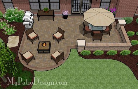 01. Patio Designs for Straight Houses – Page 2 – MyPatioDesign.com Patio And Fire Pit, Unique Patios, Pergola Diy, Patio Plans, Patio Layout, Patio Pavers Design, Patio Pergola, Restaurant Patio, Wood Pergola