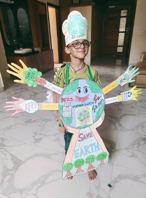 Green Day Celebration In Preschool, Evs Tlm, Save Energy Poster, Fancy Dress Costumes Kids, Preschool Color Activities, Competitions For Kids, Fancy Dress Competition, Earth Drawings, School Board Decoration