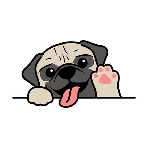 lindo, perro pug, ondulación, pata, caricatura Cartoon Dog Drawing, Paw Cartoon, Paw Sticker, Cute Dog Cartoon, Dog Character, 강아지 그림, Character Cartoon, Dog Vector, Cute Pugs