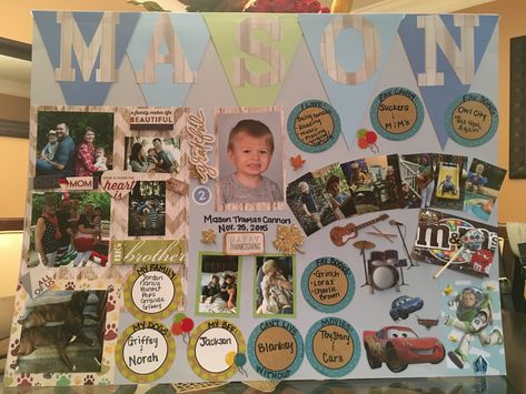 Masons All About Me poster All About Me Poster Board, All About Me Poster Ideas Preschool, All About Me Collage, All About Me Poster Ideas Projects, All About Me Poster Ideas, Star Student Poster, All About Me Project, About Me Poster, Kindergarten Posters