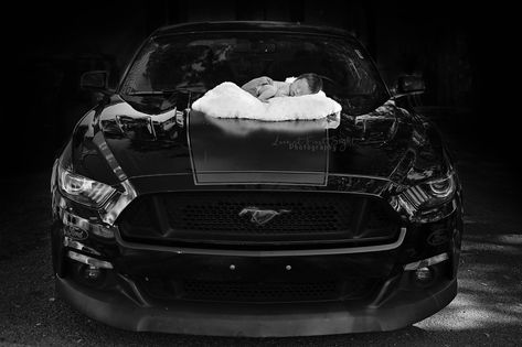 Mustang car with newborn Wrightwood California, Newborn Baby Boy Photography, Car Photoshoot, Mustang Car, Maternity Photography Studio, Newborn Photography Boy, Newborn Pics, Baby Boy Photography, Baby D