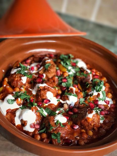 Meatball Tagine, Harissa Lamb, Giant Couscous, Moroccan Tagine Recipes, Moroccan Lamb Tagine, The Lady And The Tramp, Tagine Pot, Big Salads, Moroccan Recipe