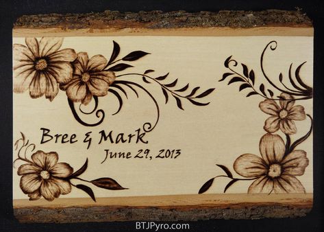 Wedding date - woodburning by brandojones Burning Flowers, Wood Burning Techniques, Wood Burn Designs, Pyrography Patterns, Wood Burning Tool, Dremel Projects, Woodburning Projects, Pyrography Art, Wood Burning Crafts