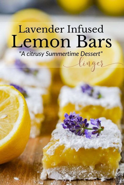 This best ever Lavender Infused Lemon Bar Recipe is an easy summertime dessert. These homemade bars are both tart and sweet with a subtle hint of lavender. A simple shortbread crust holds it all together with a sprinkle of powdered sugar. #lemonbars #barsandcookies #bars #summertimedessert #cookies #baking #shortbreadcrust #summertimerecipes #pies Lavender Lemon Bars Recipe, Lavender Dessert Recipes, Lavender Cakes, Lavender Lemon Bars, Lavender Recipe, Lavender Dessert, Lemon Bar Recipe, Homemade Bars, Best Lemon Bars