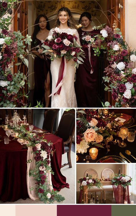 Burgundy Wedding Inspiration, Burgundy Wedding Theme, Wedding Theme Color Schemes, Blush Wedding Decor, Elegant Wedding Decor, Red Wedding Theme, Marsala Wedding, Maroon Wedding, Winter Wedding Colors