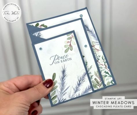 Cascading Card Tutorial, Cascade Cards Tutorial, Seasonally Scattered Stampin Up Cards, Stampin Up Connie Stewart Card Tutorials, Tami White Tutorials, Cascading Pleats Fun Fold Card, Elegant Card Design, Iced Images Card Tutorials, Su Cards 2024