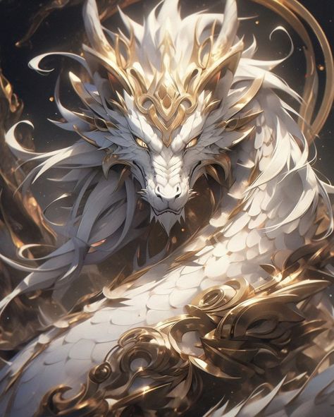 White And Gold Dragon Art, Angel Dragon Art, White And Gold Dragon, White Dragon Art, Divine Dragon, Fantasy Dragon Art, Angel Dragon, Legendary Dragons, Mythical Creatures Fantasy