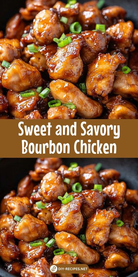 This sweet and savory bourbon chicken is a must-try! Perfectly seasoned chicken in a rich, tangy sauce, ideal for a satisfying weeknight dinner. Chicken And Steak Dinner Ideas, Tangy Chicken Recipes, Bon Chon Chicken Recipe, Bbq Bourbon Chicken, Keto Bourbon Chicken, Boneless Chicken Chunks Recipes, Dinner Ideas Asian Food, Food Ninja Recipes, Healthy Bourbon Chicken