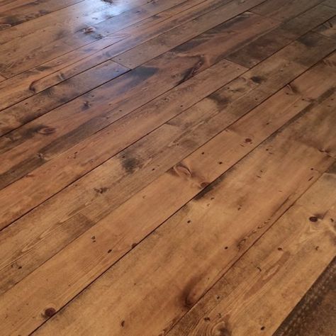 Inexpensive Wood Flooring Using Pine Boards - All You Need to Know - The House on Winchester Board Flooring, Inexpensive Flooring, Pine Wood Flooring, Rustic Wood Floors, Wood Plank Flooring, Stain On Pine, Floor Stain, Pine Boards, Cork Flooring