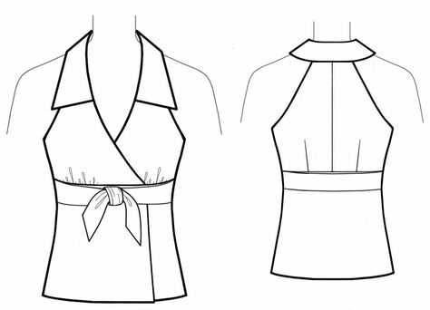 Top With Tie  - Sewing Pattern #5631 Made-to-measure sewing pattern from Lekala with free online download. Neck Sewing Pattern, Tie Sewing Pattern, Halter Top Sewing Pattern, Women Top Sewing Pattern, Necktie Pattern, Make A Tie, 1950s Sewing Patterns, Trendy Sewing Patterns, Bowtie Pattern