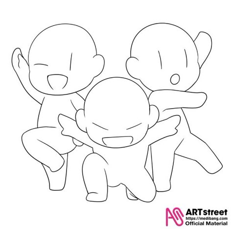 Trio Drawing, Chibi Manga, Poses Anime, Chibi Sketch, Drawing Body Poses, Seni Dan Kraf, Illustrations Art, Drawings Of Friends, 캐릭터 드로잉