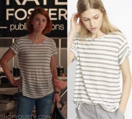 Workin' Moms: Season 4 Episode 2 Anne's Striped Tee | Shop Your TV Working Moms Anne, Working Moms Anne Outfit, Anne Carlson, Worn On Tv, Mom Show, Where To Buy Clothes, Clothes Style, Working Moms, Mom Style