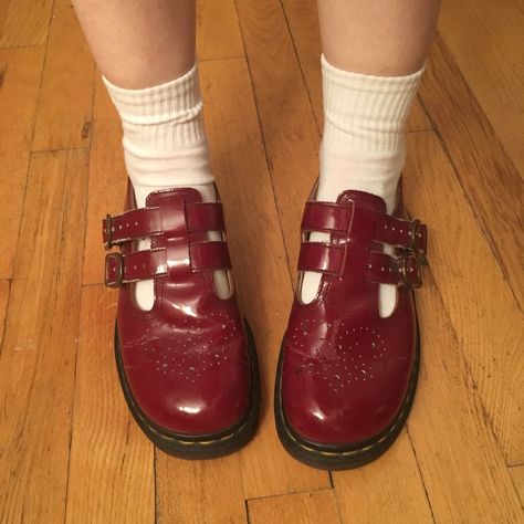 The Very Hungry Caterpillar Aesthetic, Twee Aesthetics, Doc Martens Mary Janes, Twee Aesthetic, Funky Shoes, Apple Red, Hungry Caterpillar, Shoe Inspo, Cool Shoes